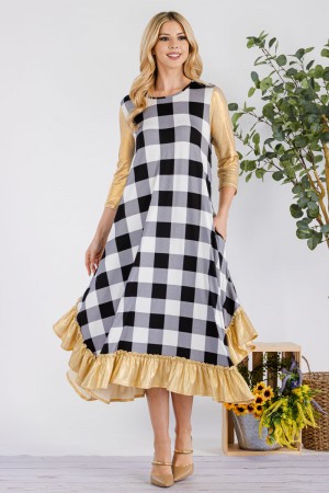 CD33807D<br/>PLAID GOLD AND SILVER MIDI DRESS