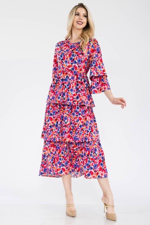 CD43883D<br/>TIERED RUFFLE FLORAL DRESS