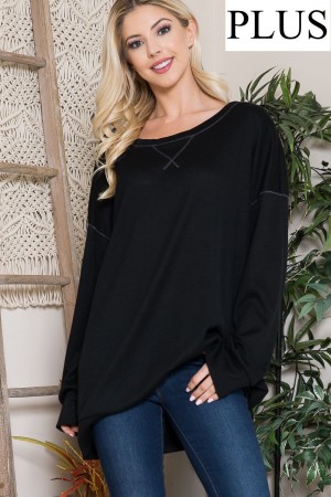 CT43671A-PL<br/>Plus Oversized Thermo Round Neck Tunic with Reverse Stitching
