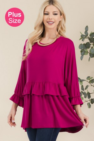 CT43865-PL<br/>PLUS TIERED TOP WITH 3/4 POET SLEEVES