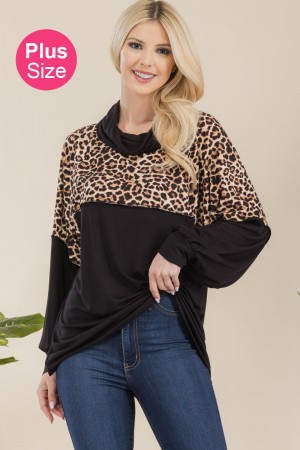 CT43866A-PL<br/>PLUS ANIMAL PRINT LONG SLEEVE TOP WITH HIGH NECK