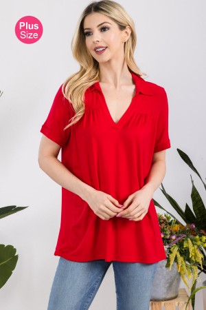 CT43887B-PL<br/>PLUS SOLID TOP WITH V-NECK COLLAR
