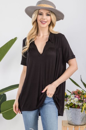 CT43887B<br/>SOLID TOP WITH V-NECK COLLAR