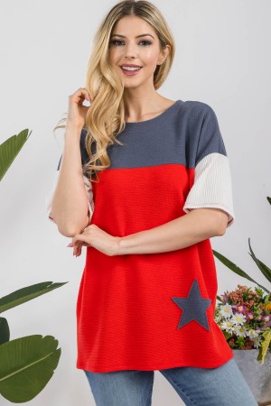CT43894A<br/>COLOR BLOCK TOP WITH STAR DETAIL