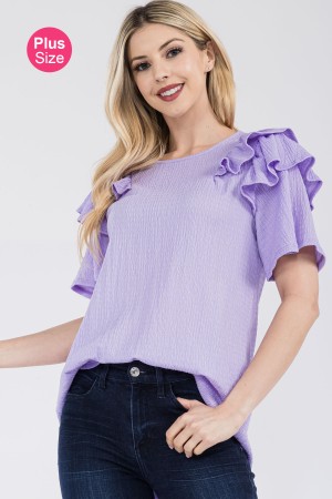 CT43901-PL<br/>PLUS TOP WITH RUFFLE LAYERED SHOULDER SLEEVES